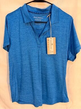 NWT Tommy Bahama Ladies Light Heather Blue IslandZone Polo M T0030